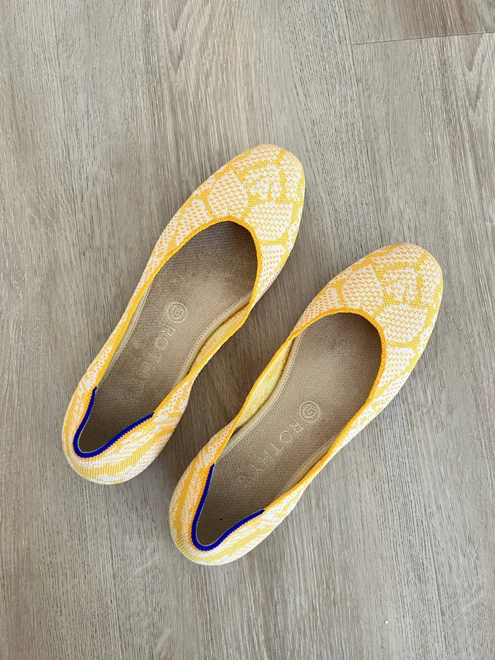 Rothy's The Daisy Square Toe Ballet Flat Yellow/White Size 9